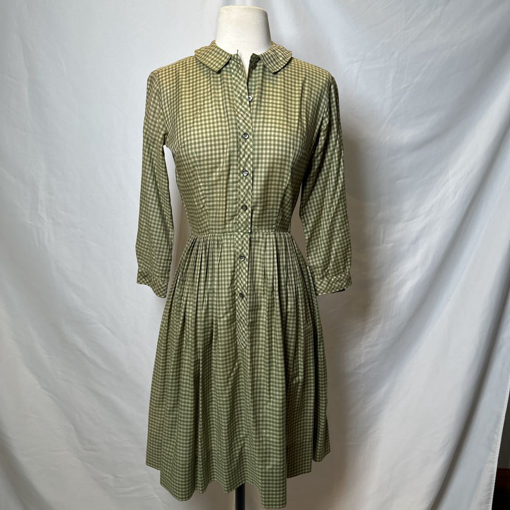 60s Green Gingham Fit and Flare