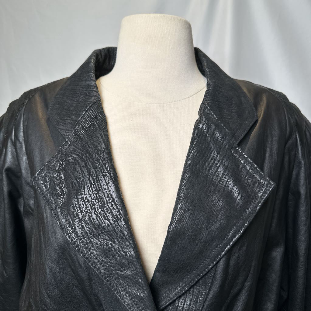 Retro Leather 1980s Embossed Suede Batwing Crop Jacket