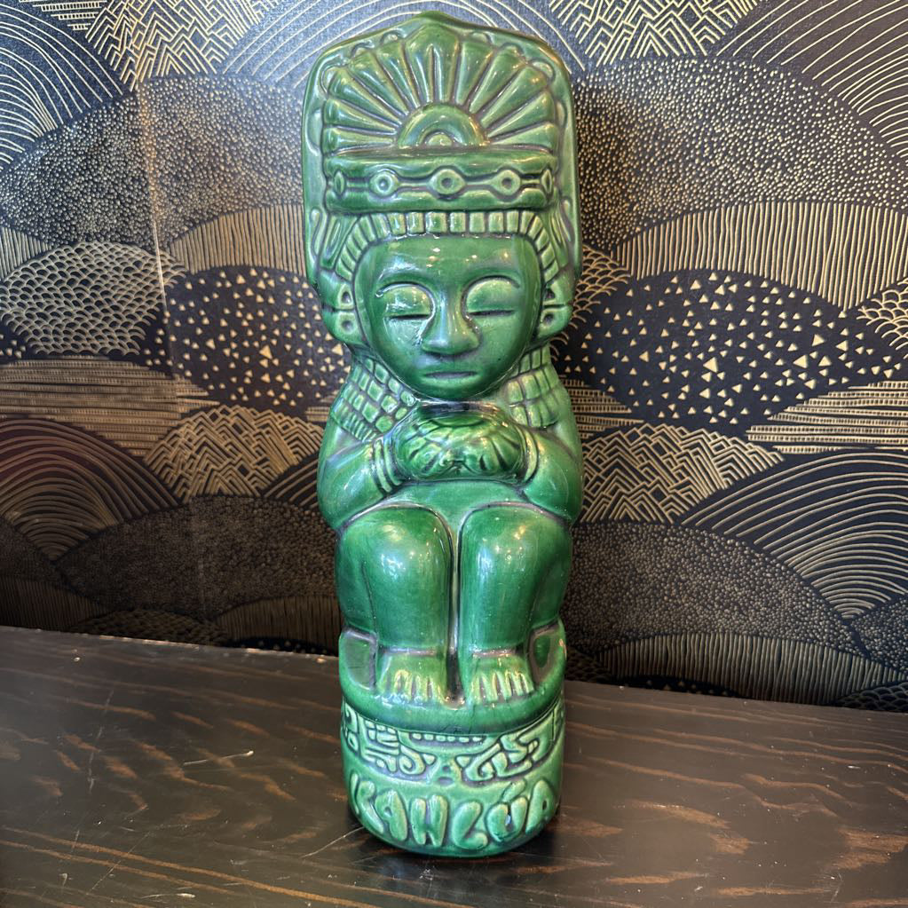 1970s Glazed Ceramic Kahlua Tiki Decanter
