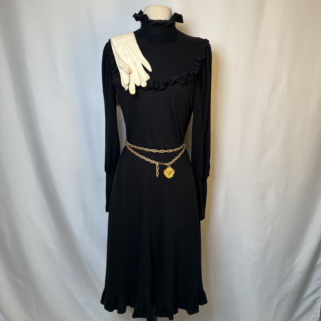 1980s Black Ruffle Dress