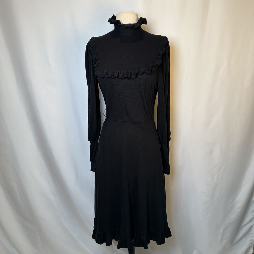 1980s Black Ruffle Dress