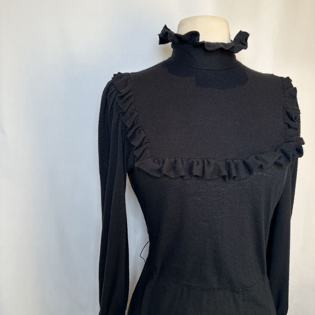 1980s Black Ruffle Dress