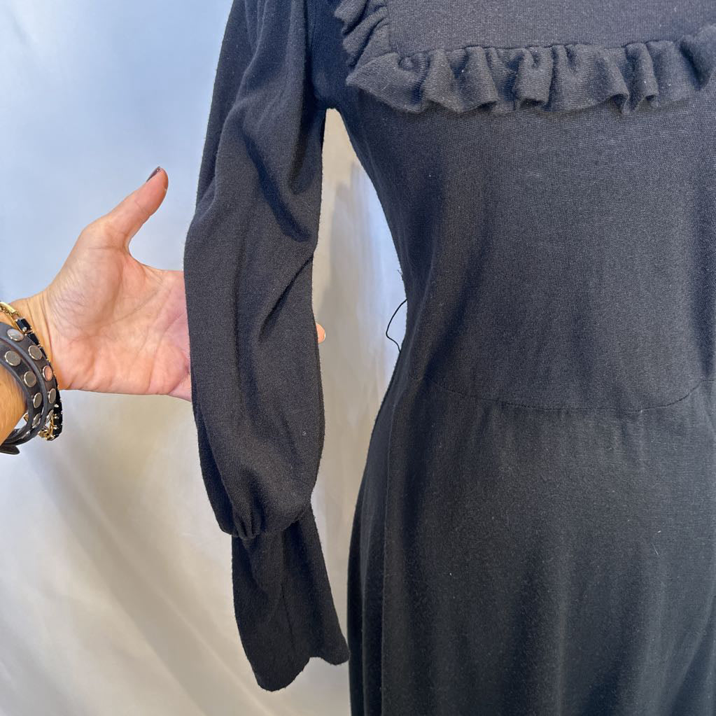 1980s Black Ruffle Dress