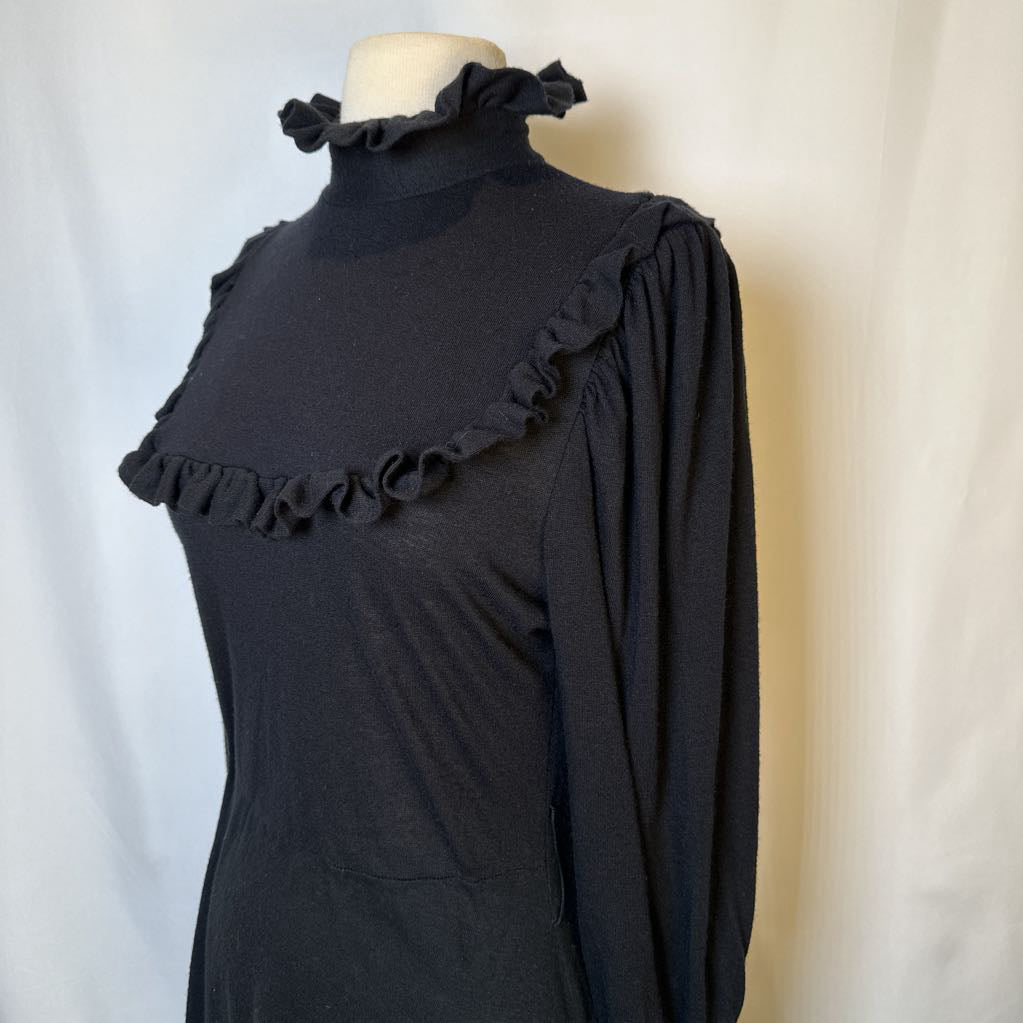 1980s Black Ruffle Dress