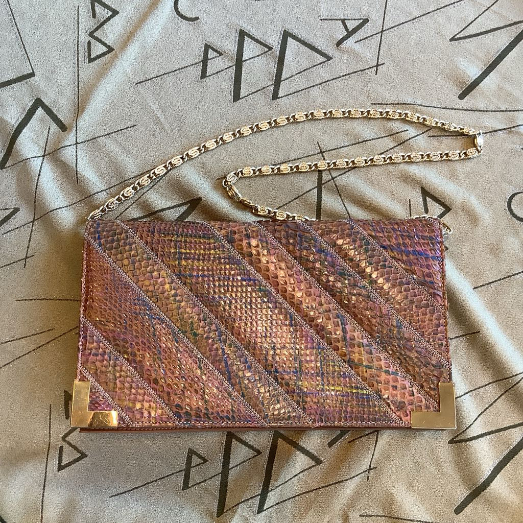 Vintage Snakeskin Multicolor Shoulder Bag Clutch