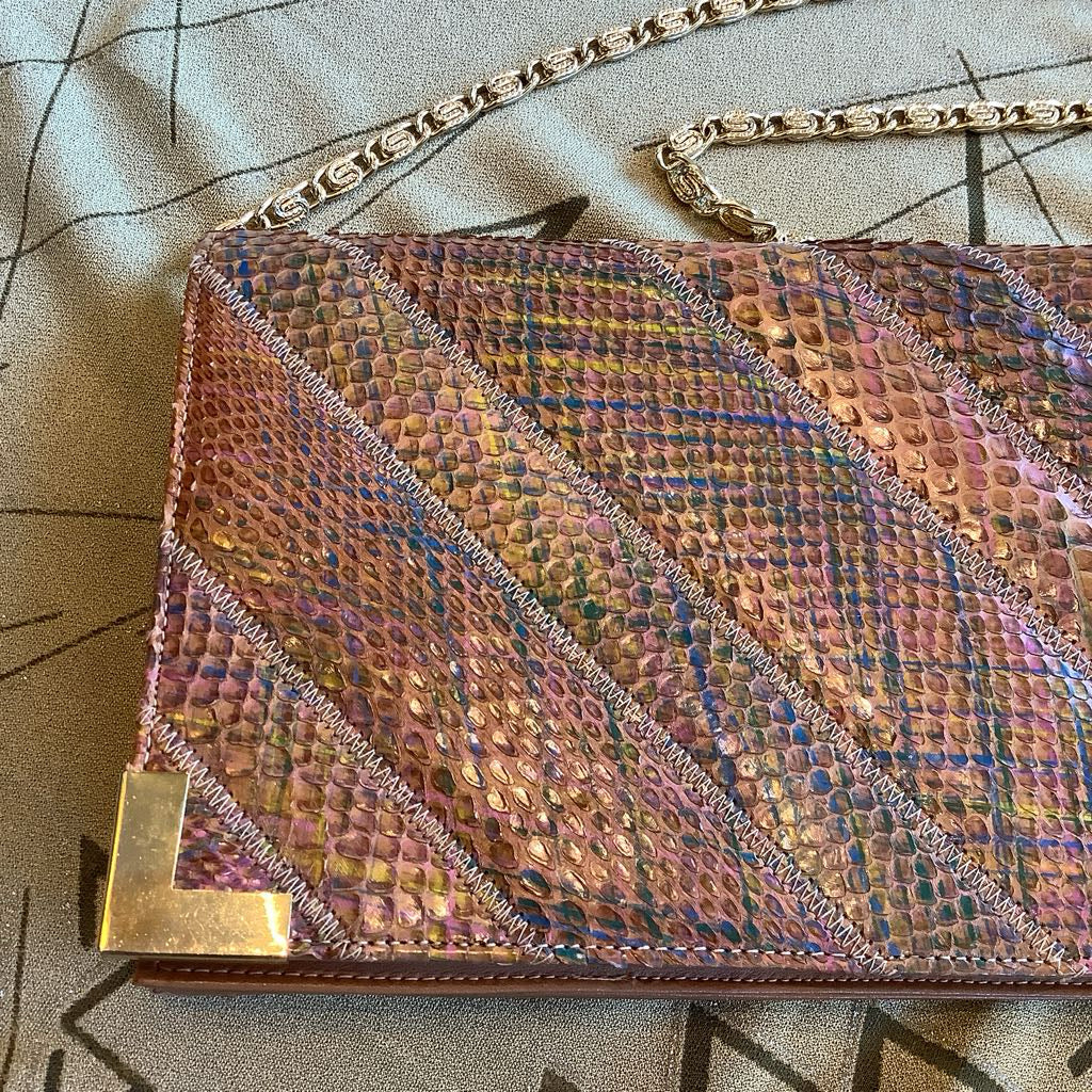 Vintage Snakeskin Multicolor Shoulder Bag Clutch
