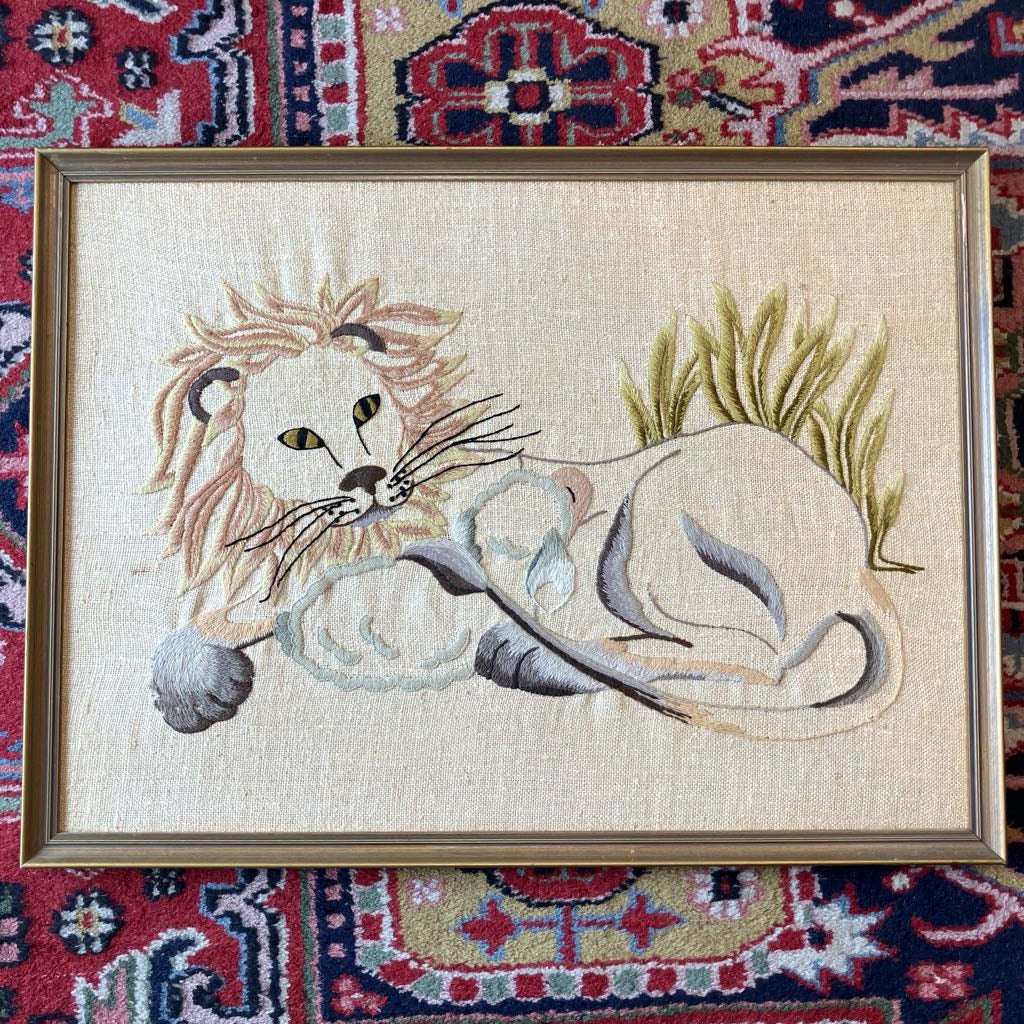 Vintage Embroidered The Lion and The Lamb