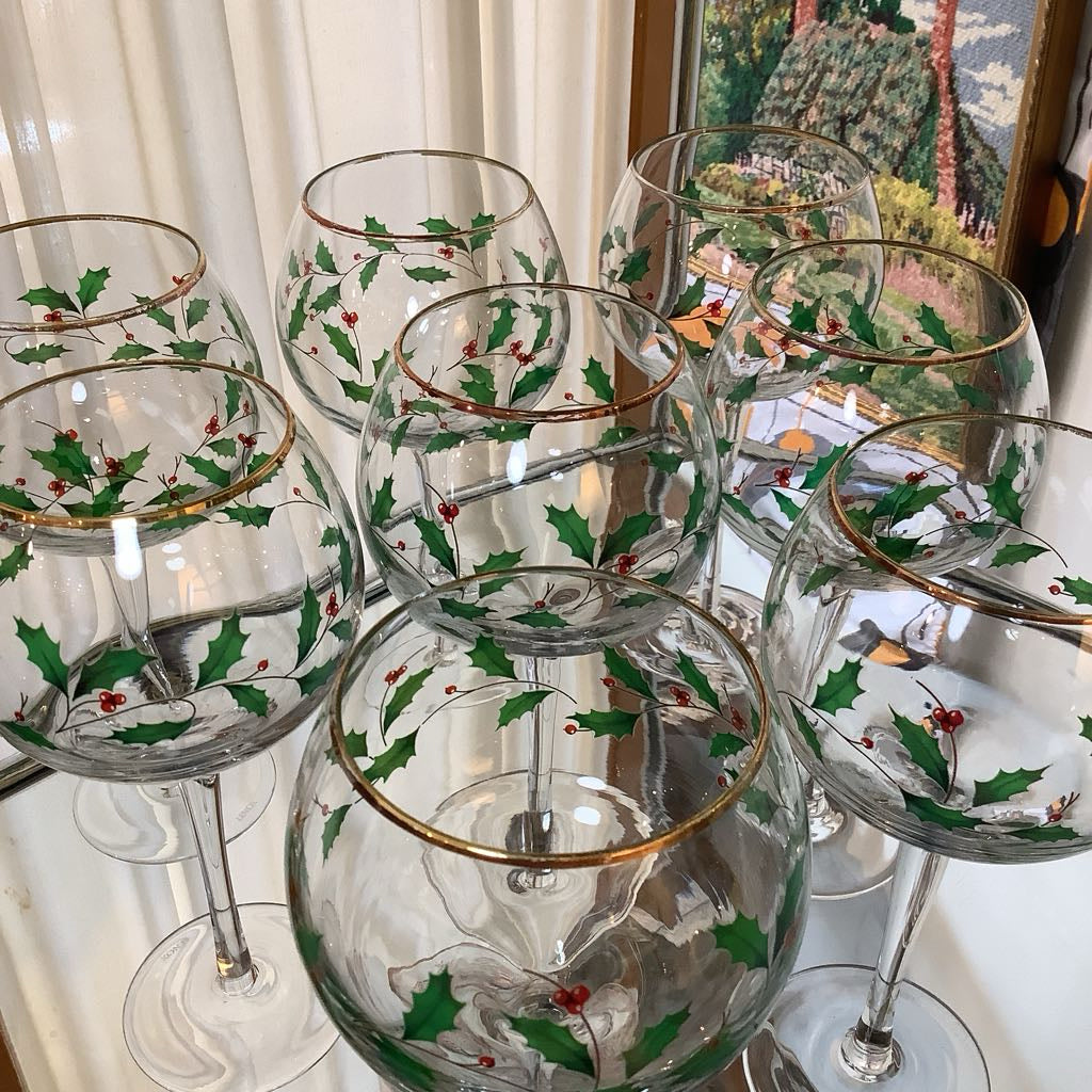 Vintage Lenox Balloon Holiday Wine Glasses, set of 7
