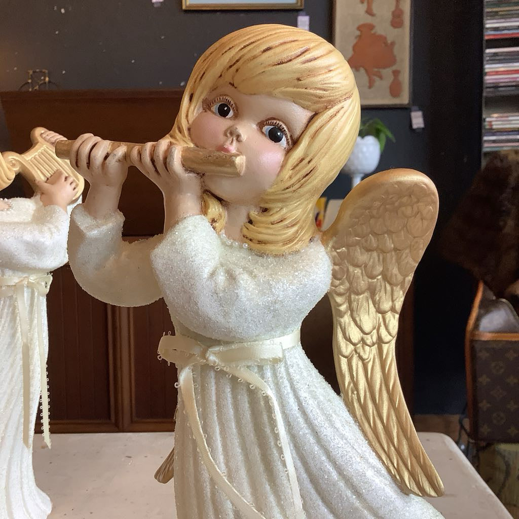 Pair Ceramic Angels Christmas