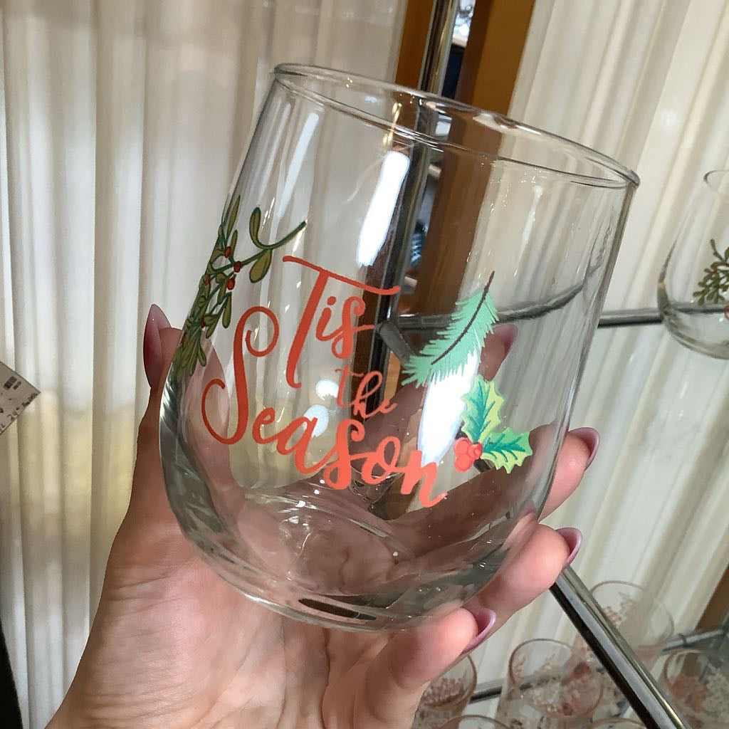 Vintage Tis The Season Glasses, set of 4
