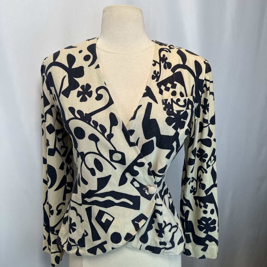 1980s Black & Tan Novelty Print Top