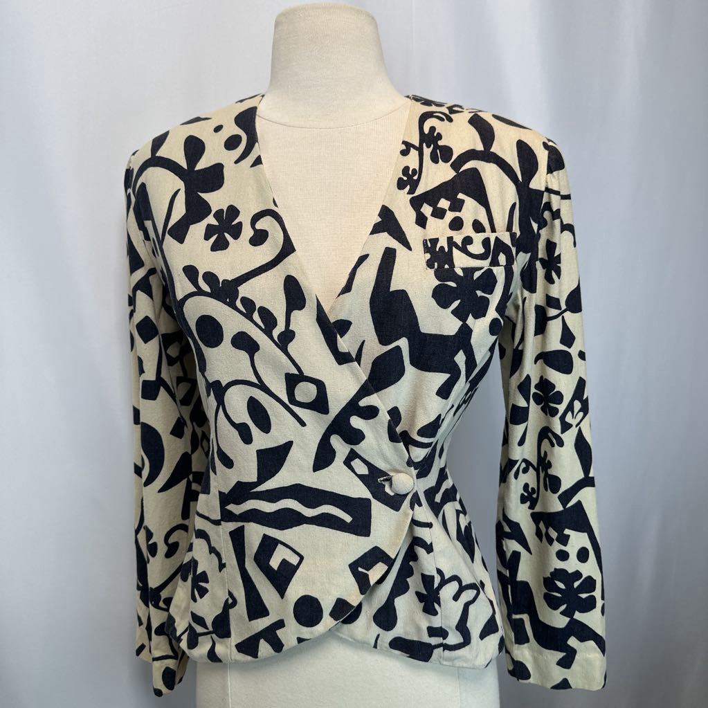 1980s Black & Tan Novelty Print Top