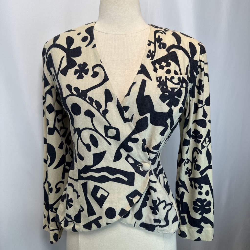 1980s Black & Tan Novelty Print Top