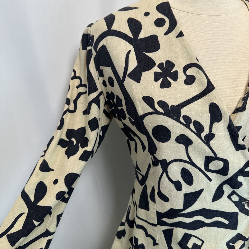 1980s Black & Tan Novelty Print Top