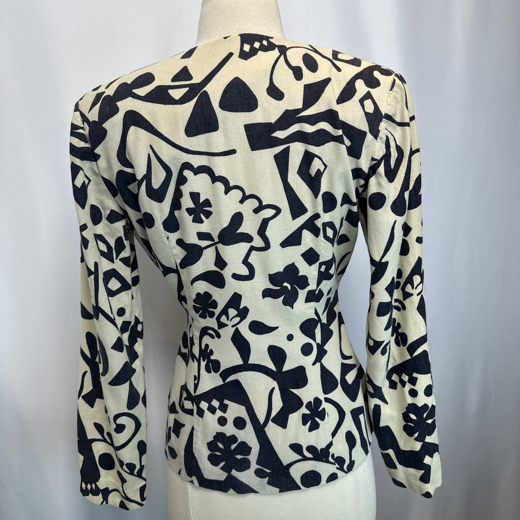 1980s Black & Tan Novelty Print Top