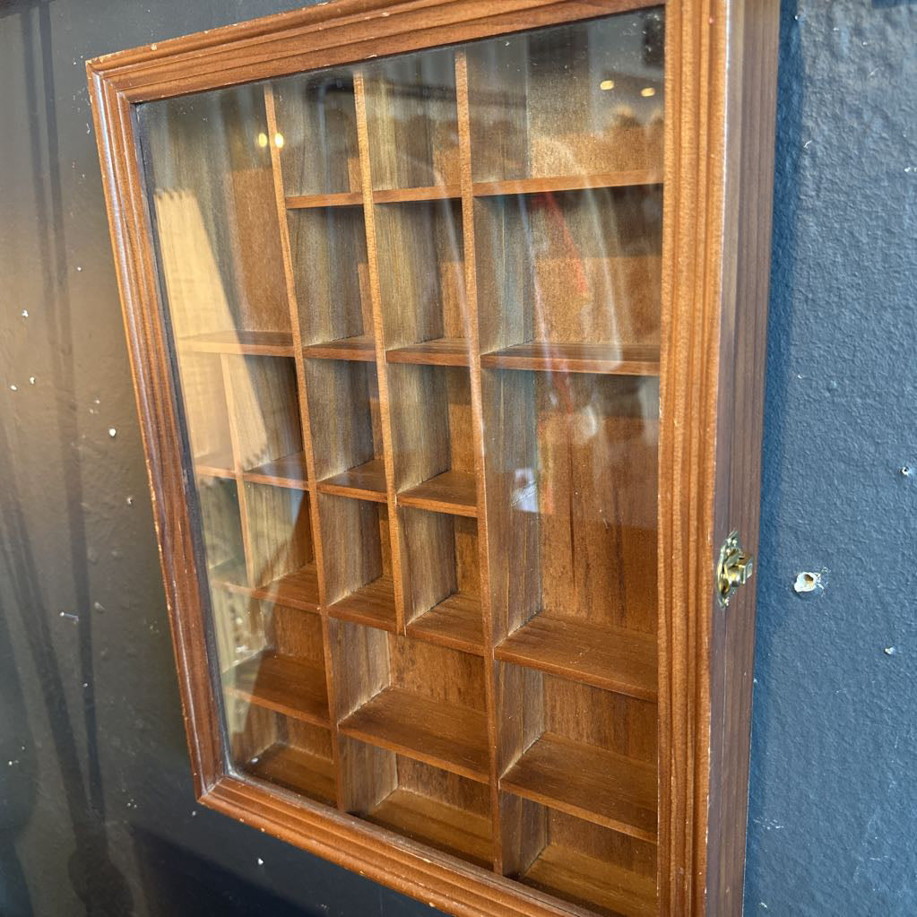Vintage Wood & Glass Curio Wall Shelf