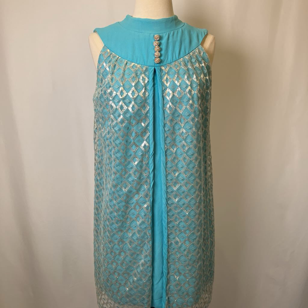 60s Silver and Aqua Mini Dress
