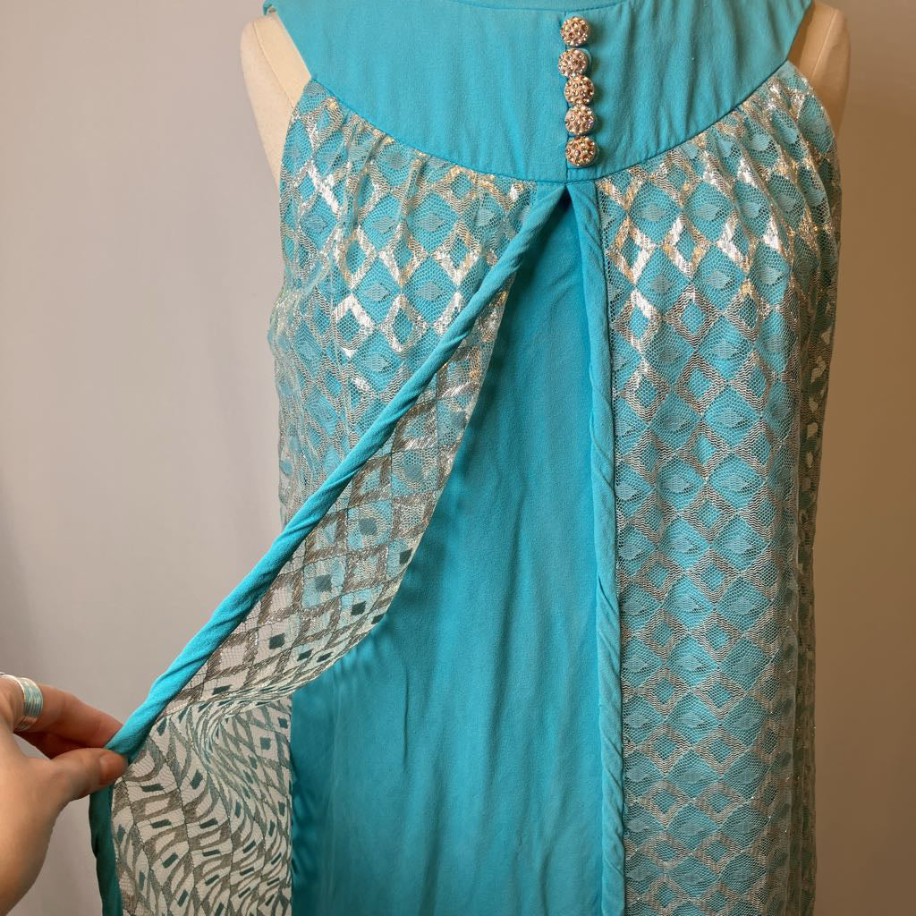 60s Silver and Aqua Mini Dress