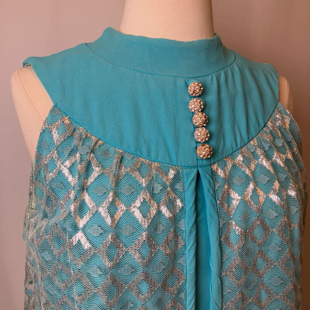 60s Silver and Aqua Mini Dress