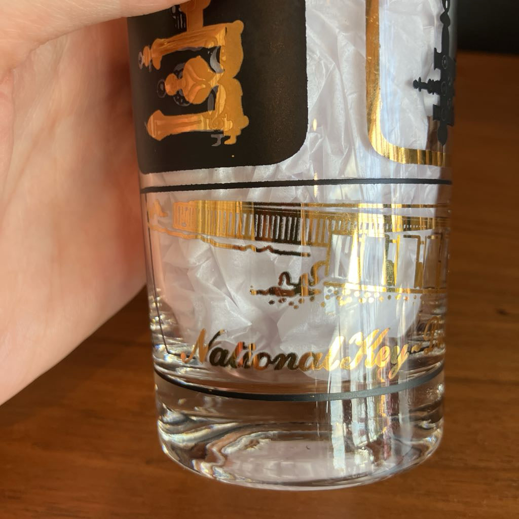 Rare Mid-Century Set of 6 Black and Gold Key Glasses