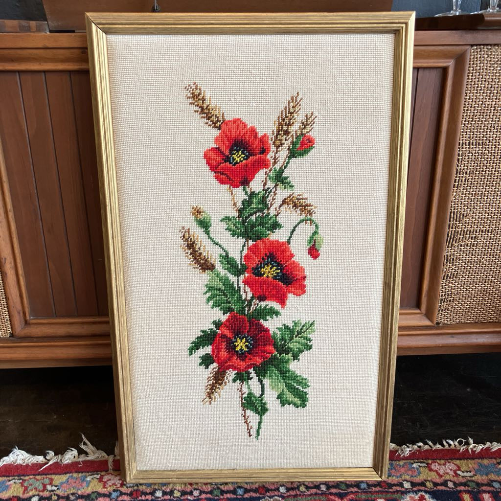Vintage Framed Poppies Cross Stitch