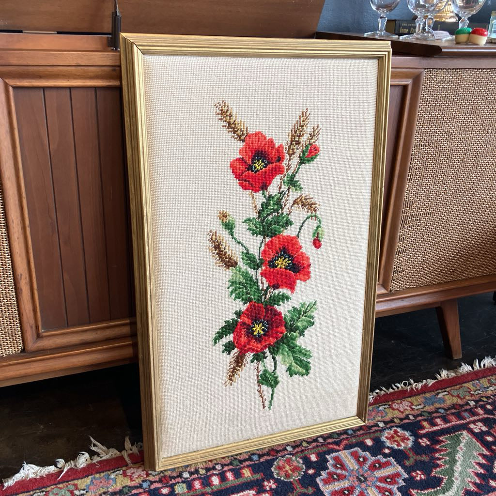 Vintage Framed Poppies Cross Stitch