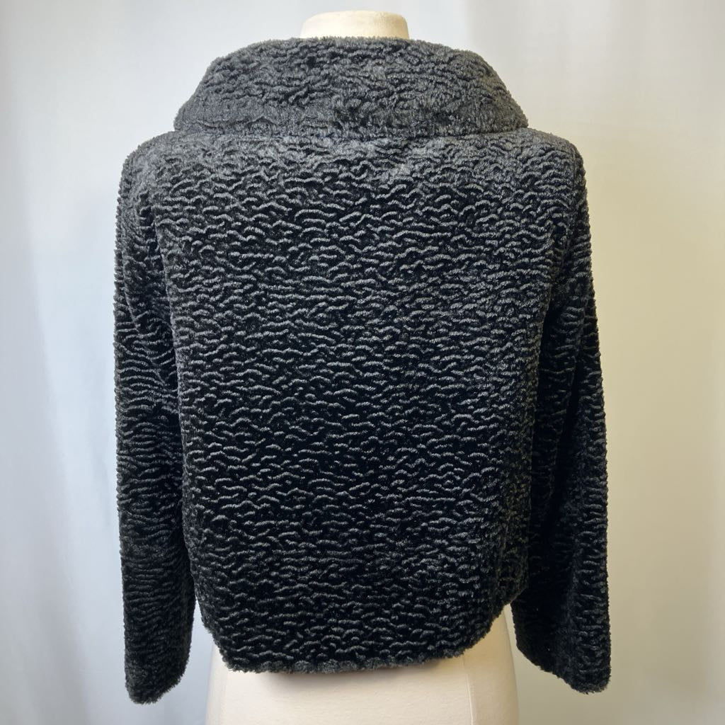 Dark gray textured sweater on a mannequin against a plain background