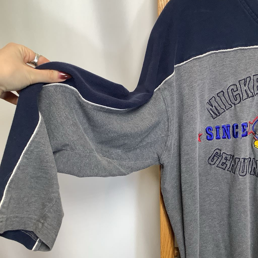 Blue, gray long sleeve shirt Mickey Classic  Since 1928 Genuine Quality embroidered on front