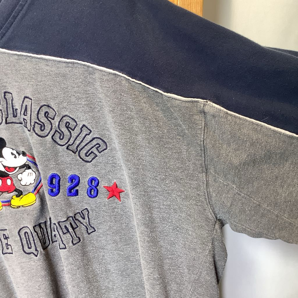 Blue, gray long sleeve shirt Mickey Classic  Since 1928 Genuine Quality embroidered on front