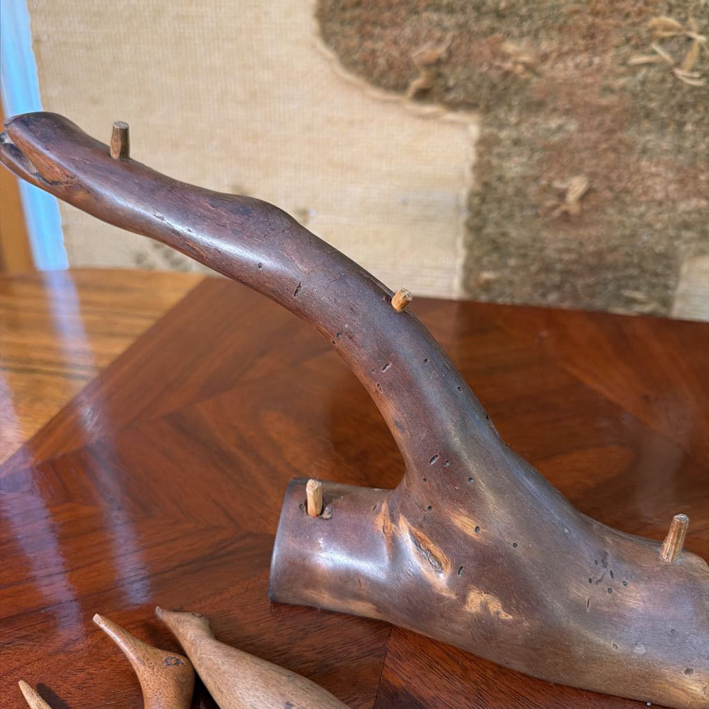 Carved Wood Birds on Limb