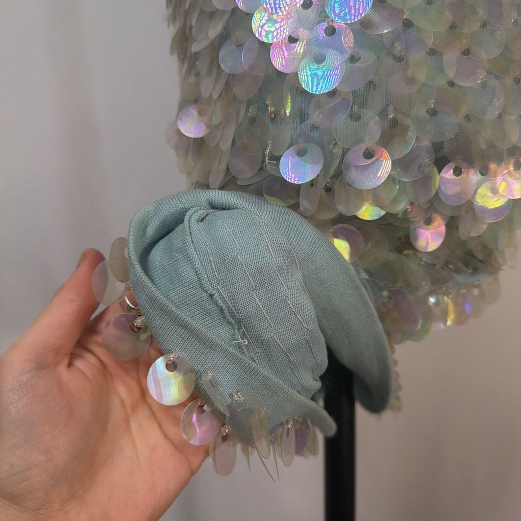 1960s Wool Skirt w/ Sequins Hand Decorated in Japan