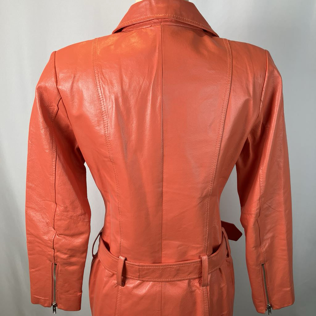 Orange leather jacket on a gray background