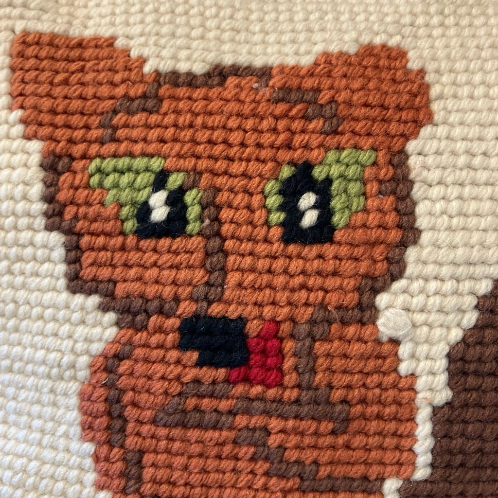 Vintage Fox Squirrel Needlepoint Pillow