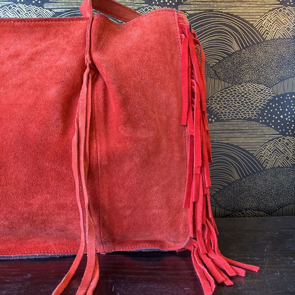 Vintage Zara Red Suede Fringe Bag