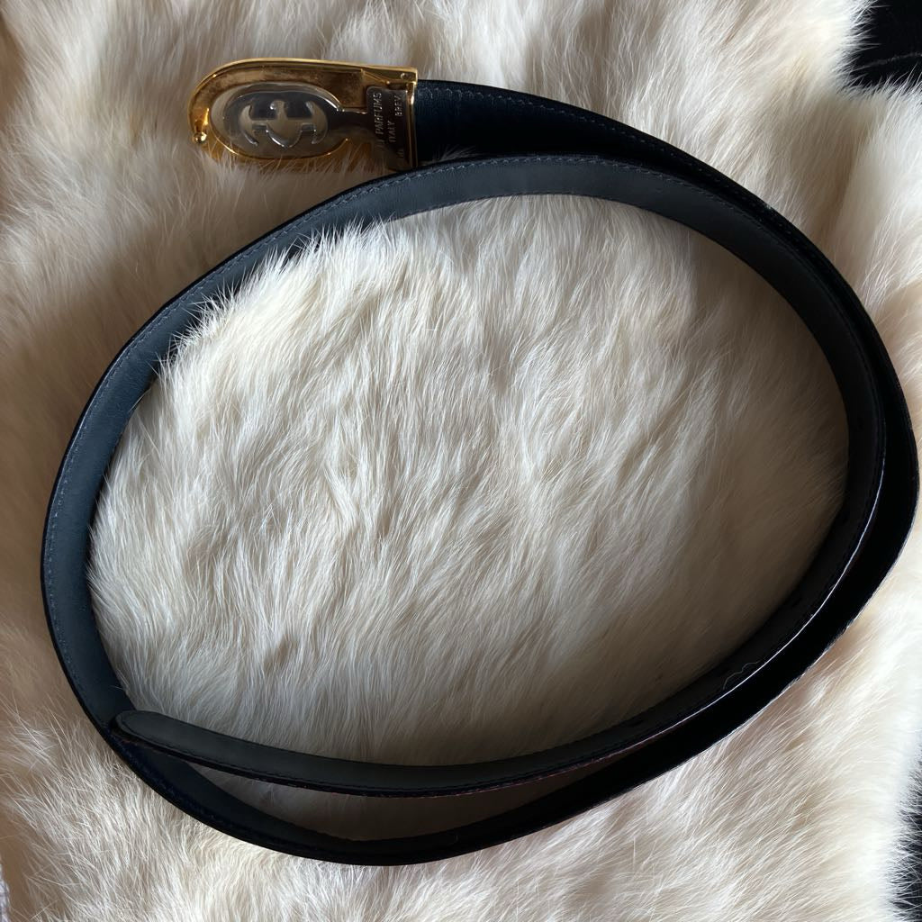 1980s Vintage Gucci Reversible Belt with Two Tone Interlocking G Buckle