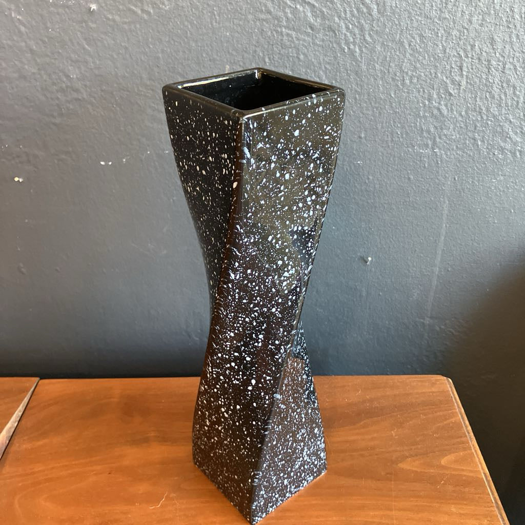 Mid Century Black Speckled Wavy Vase