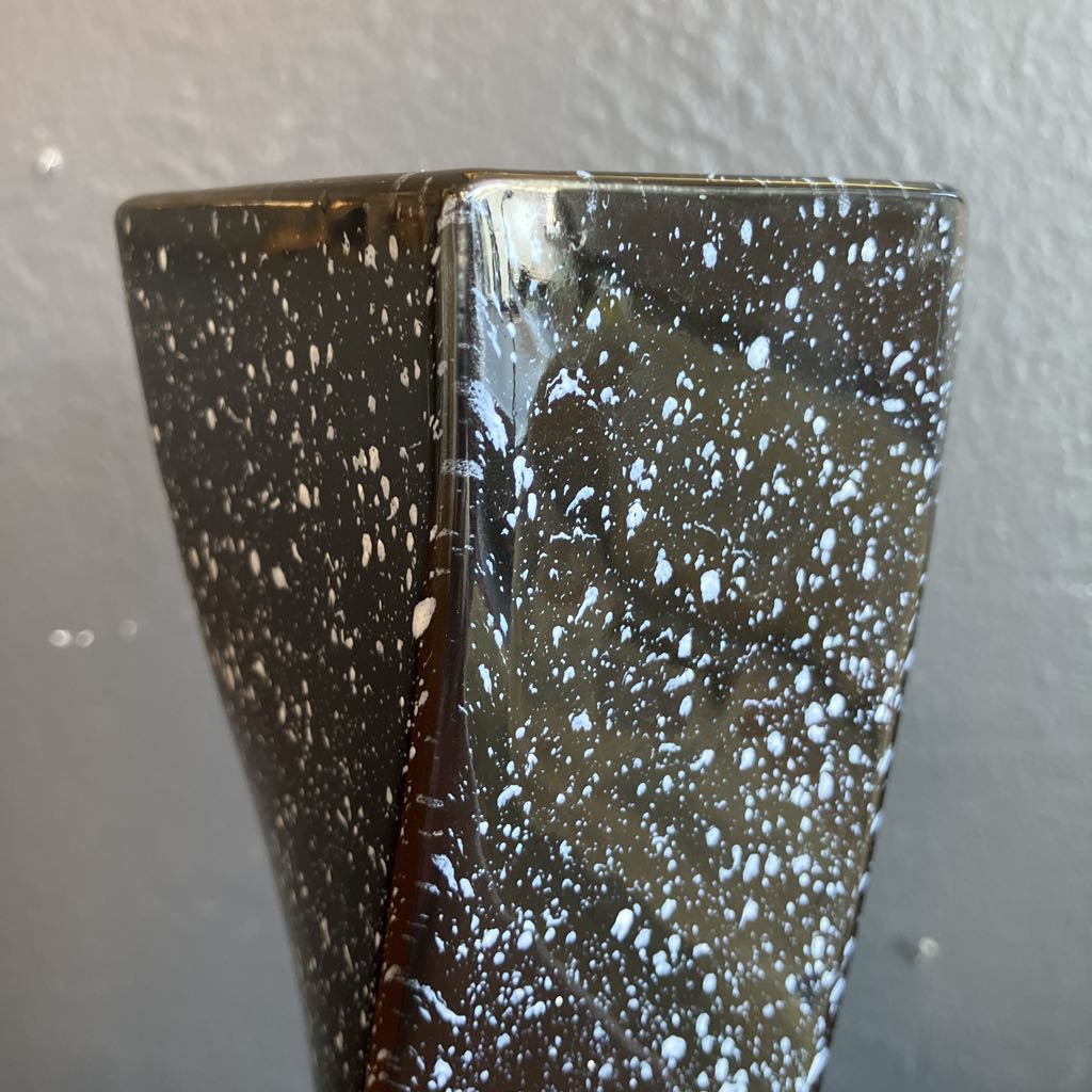 Mid Century Black Speckled Wavy Vase
