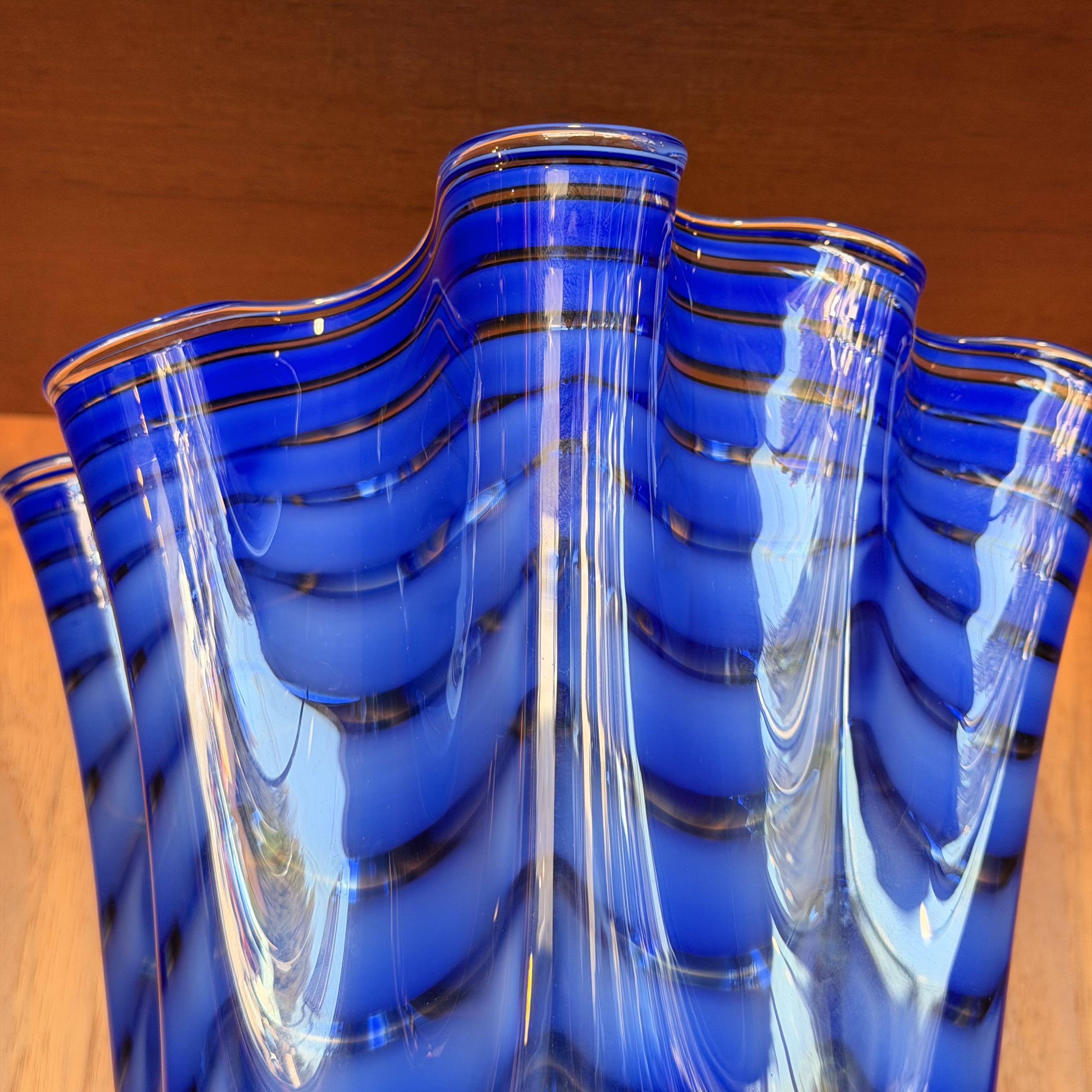 12" Cobalt Zig Zag Ruffled Vase Made in Poland- Vintage