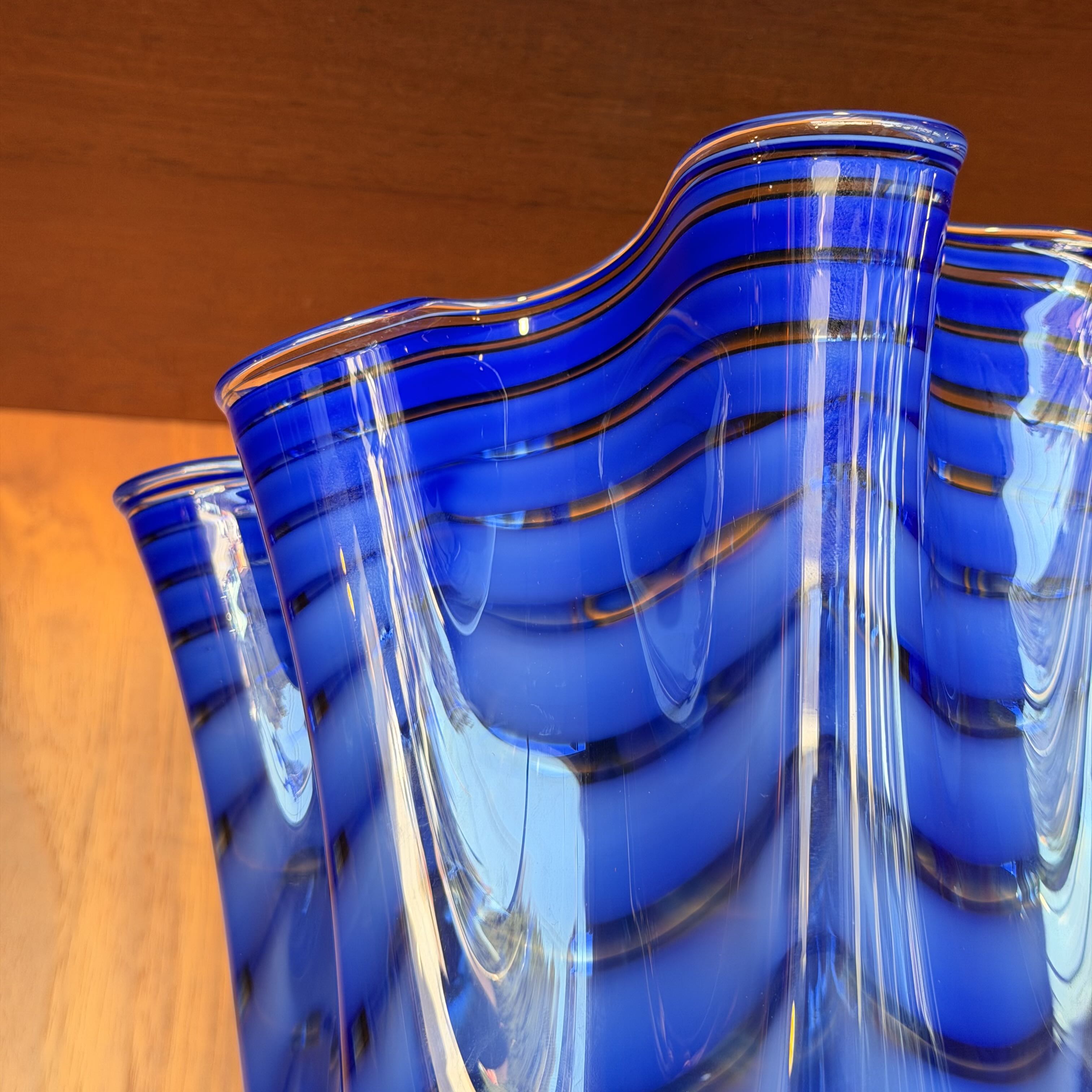 12" Cobalt Zig Zag Ruffled Vase Made in Poland- Vintage