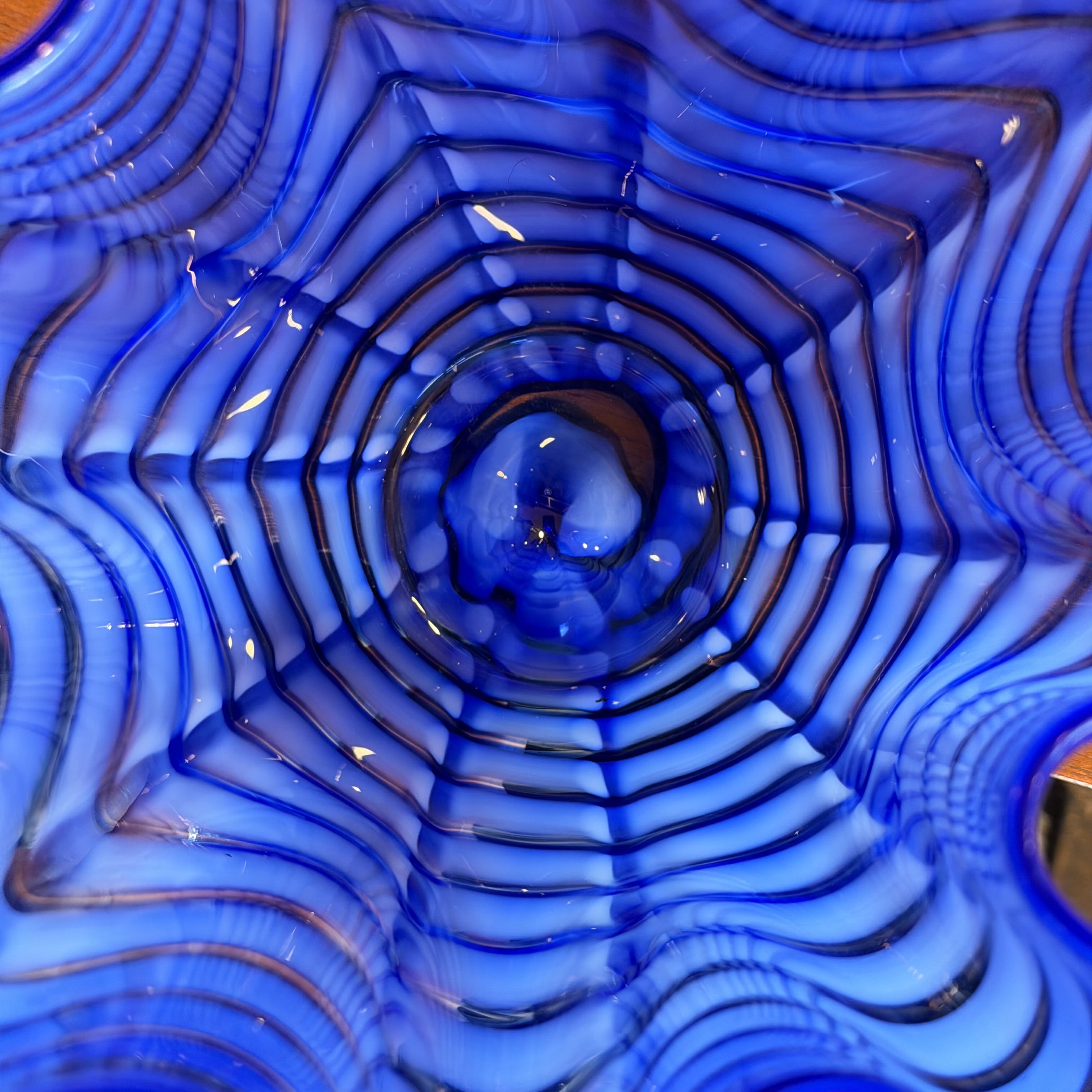 12" Cobalt Zig Zag Ruffled Vase Made in Poland- Vintage