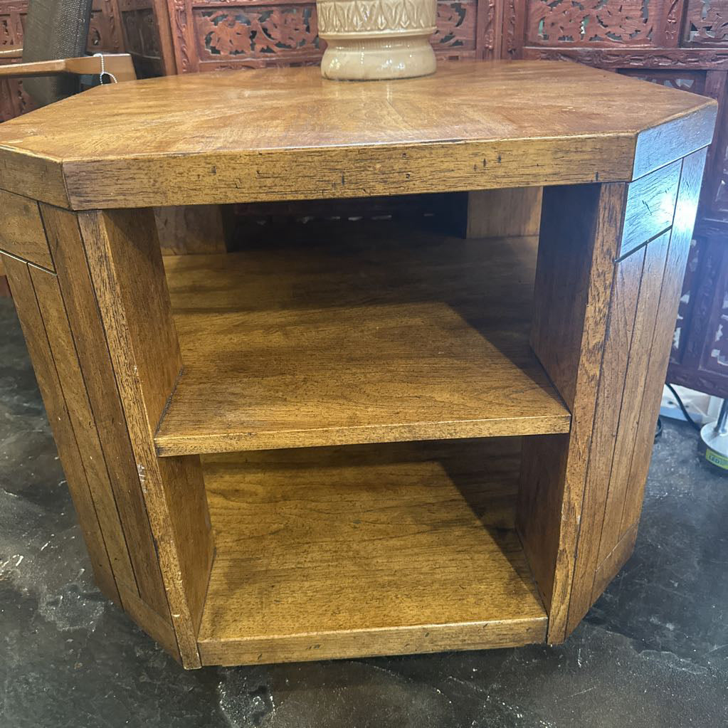 Mid-Century Geometric Solid Wood Side Table