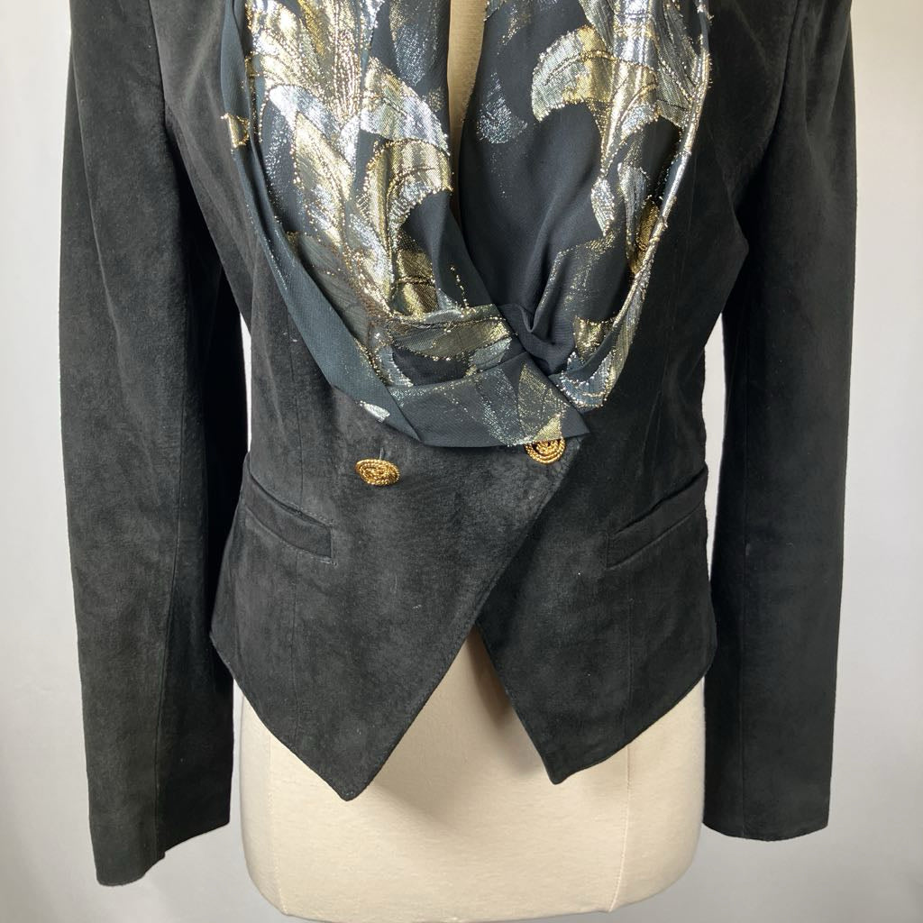 Vintage Black Suede Jacket with Scarf Accent 1980