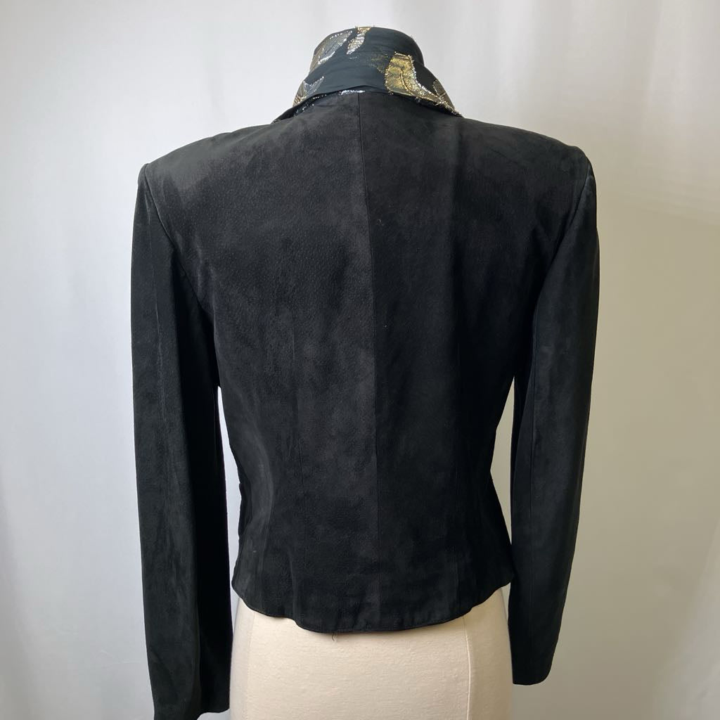 Vintage Black Suede Jacket with Scarf Accent 1980