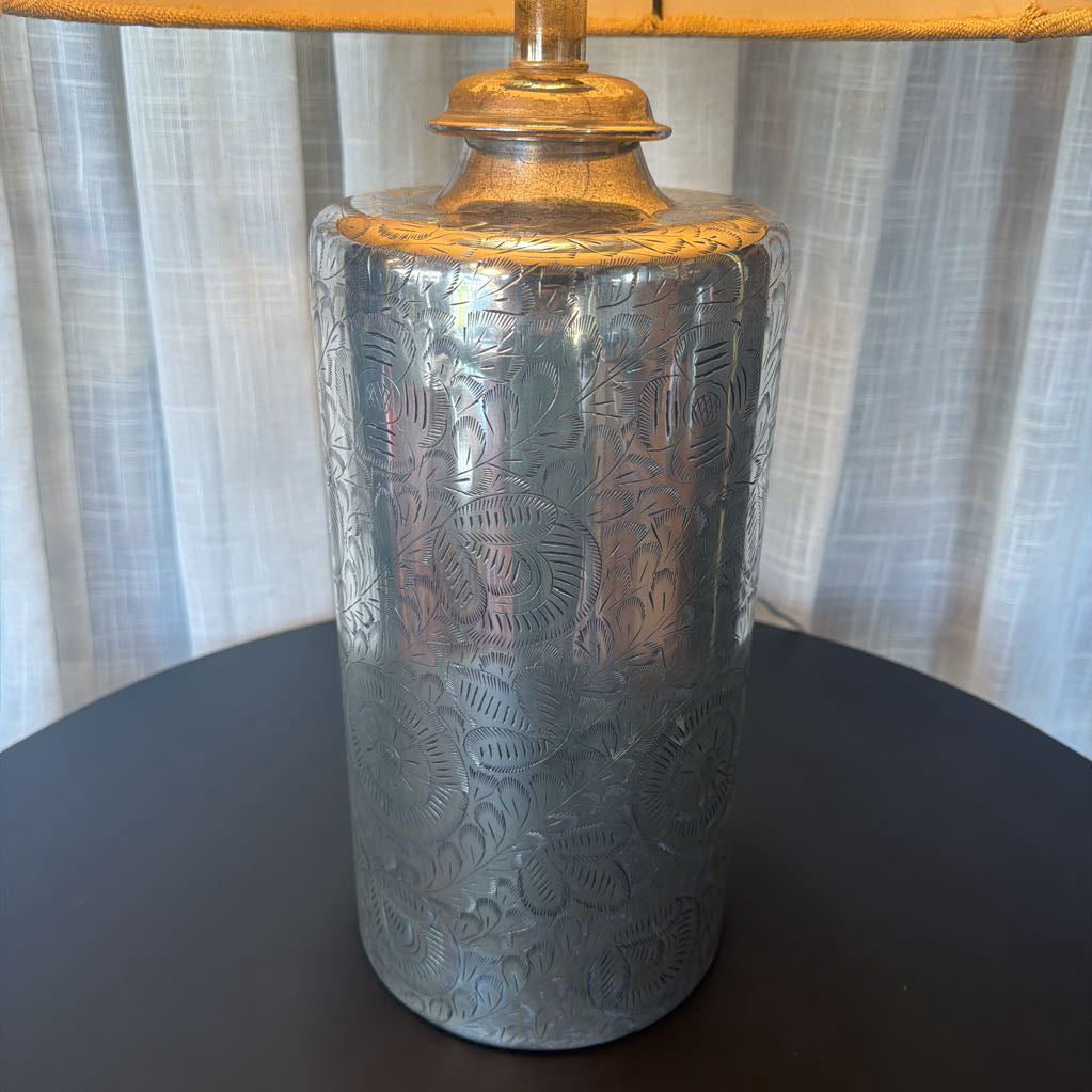 Etched Silver Metal Table Lamp