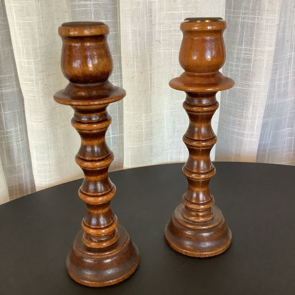 Mid Century Wooden Candle Holders with Removable Napkin Holders