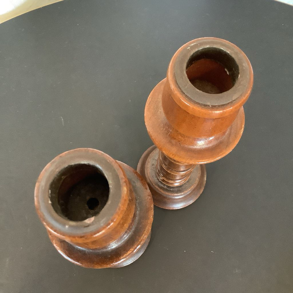 Mid Century Wooden Candle Holders with Removable Napkin Holders