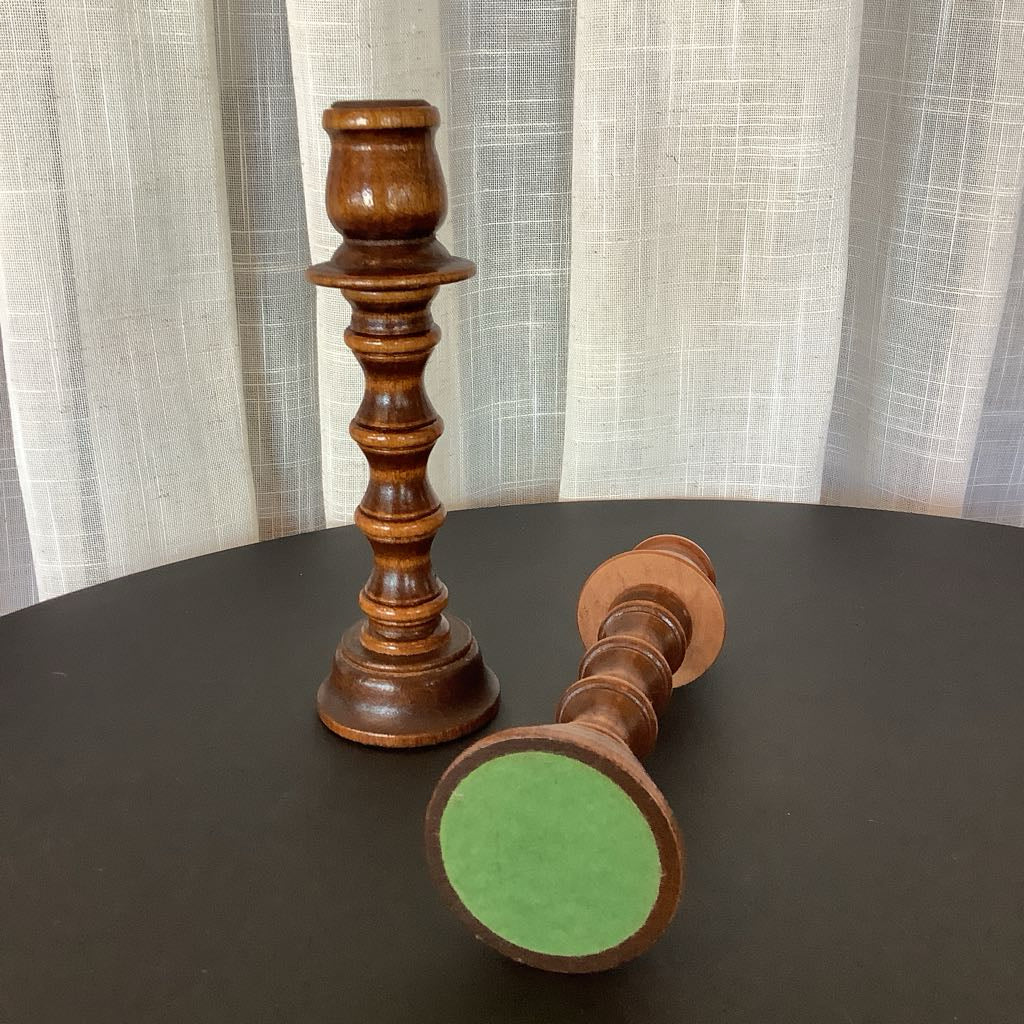 Mid Century Wooden Candle Holders with Removable Napkin Holders