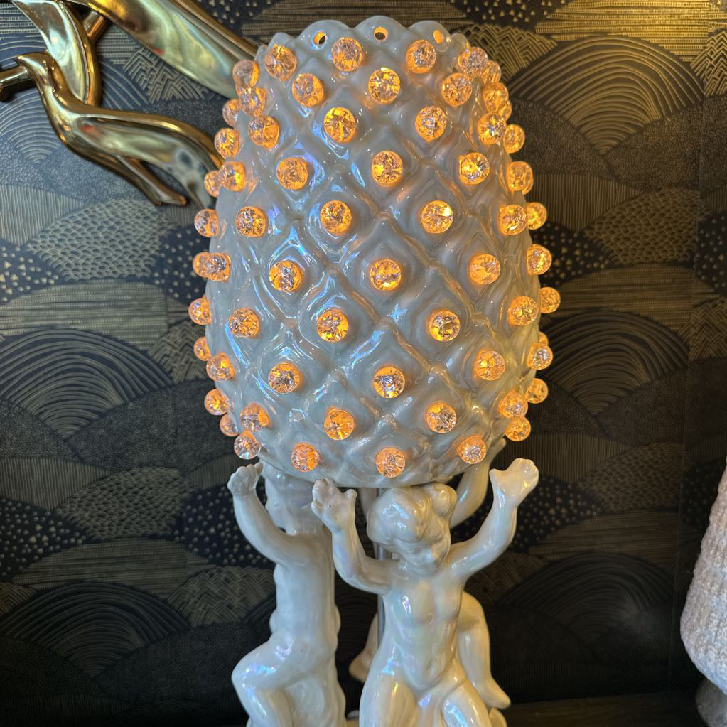 MCM Hollywood Regency Ceramic Cherub Pineapple Lamp