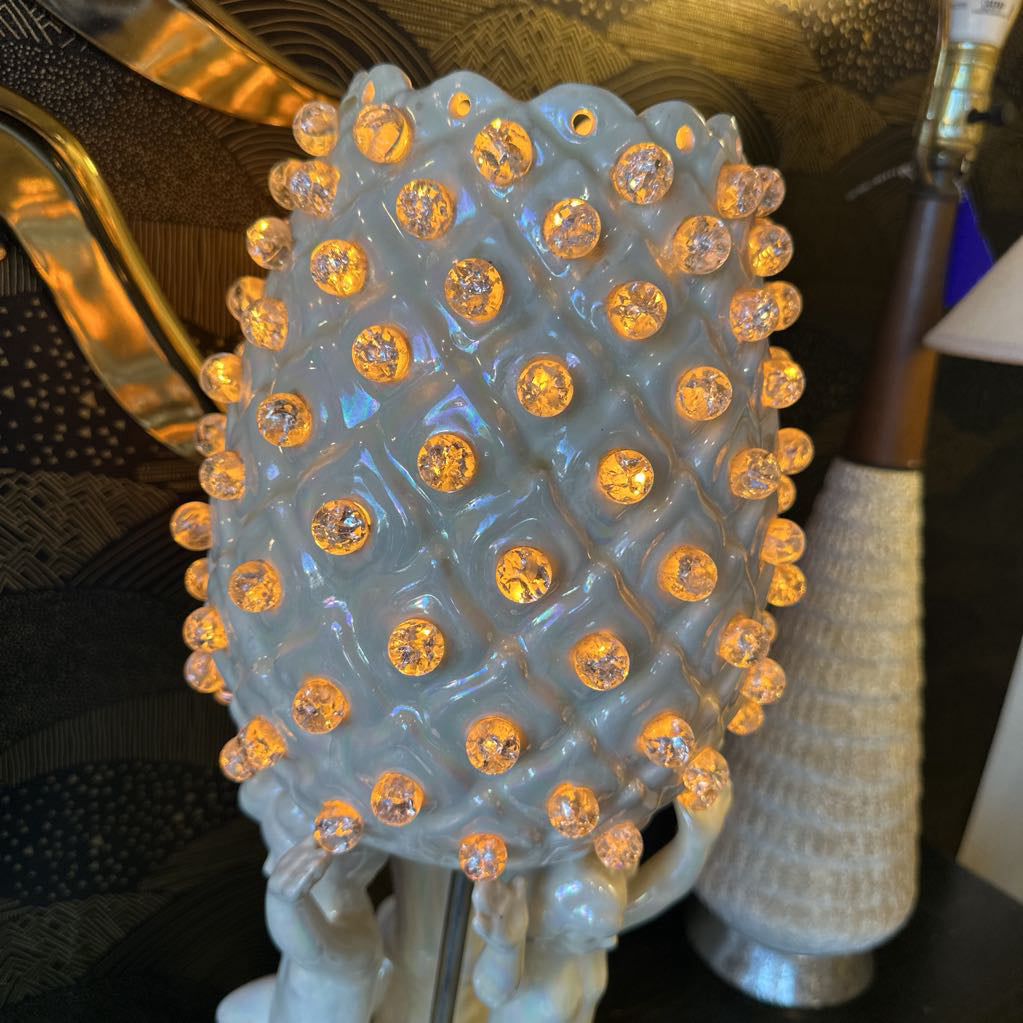 MCM Hollywood Regency Ceramic Cherub Pineapple Lamp