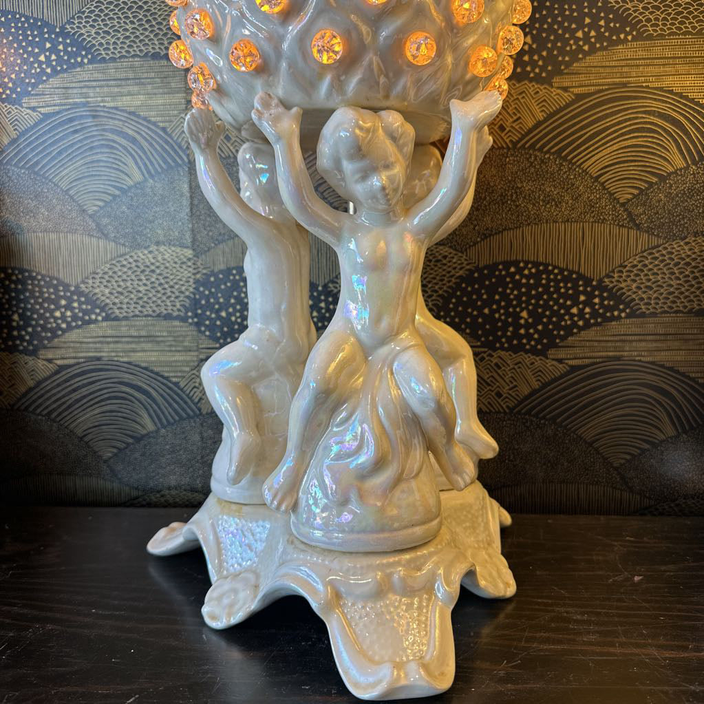 MCM Hollywood Regency Ceramic Cherub Pineapple Lamp